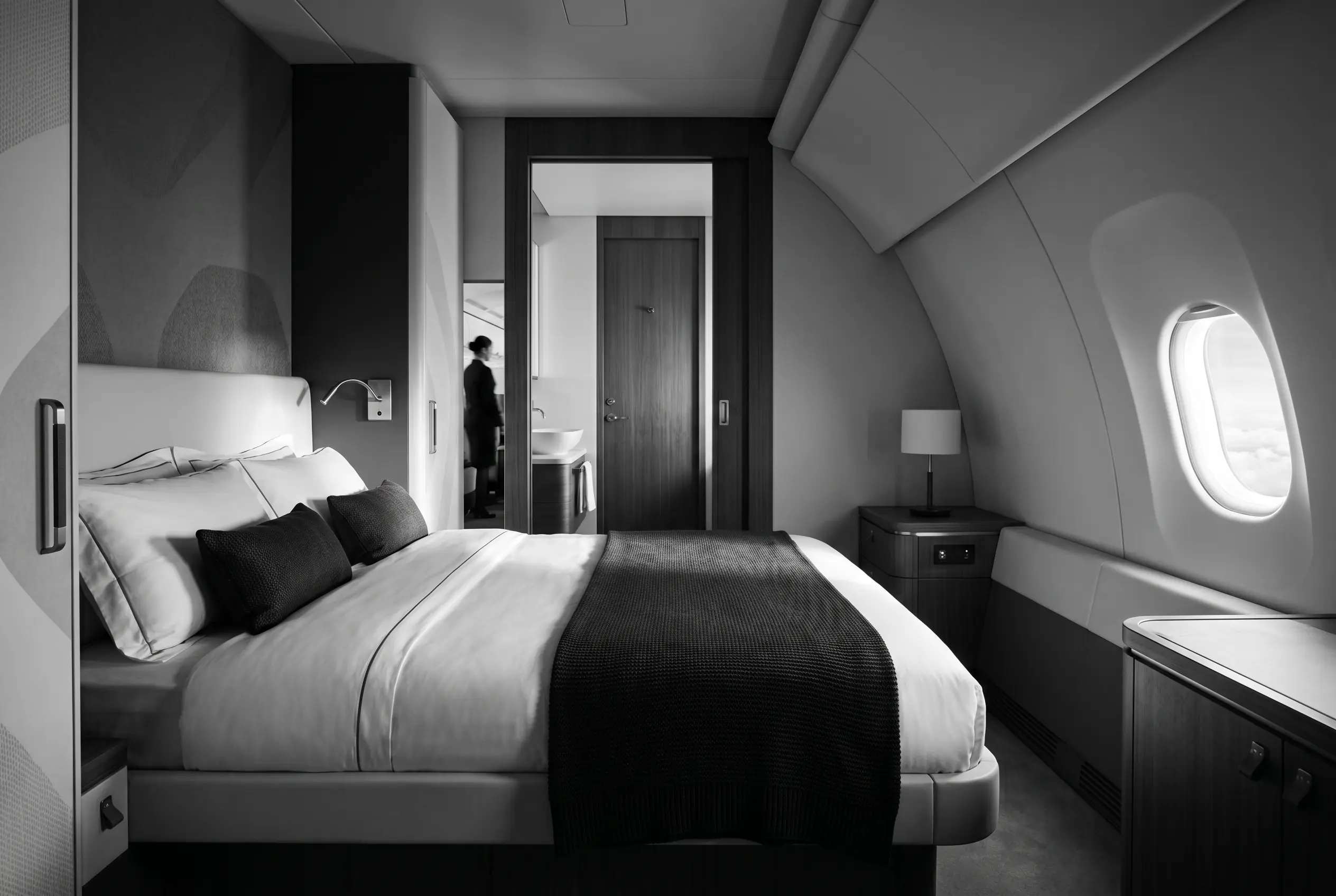 Private stateroom inside an Airbus ACJ319 on a New York to Miami flight