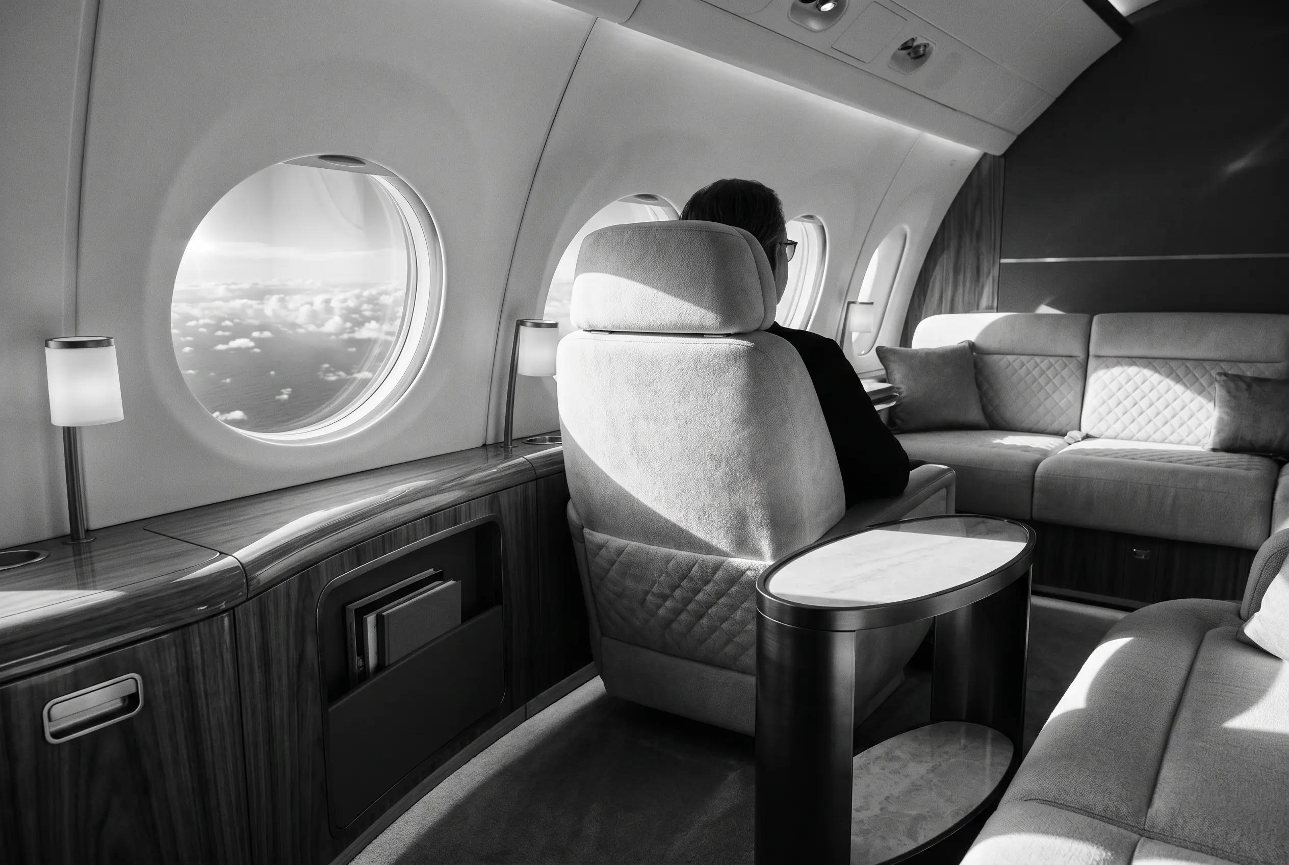Private stateroom inside an Airbus ACJ320neo on a New York to Miami flight