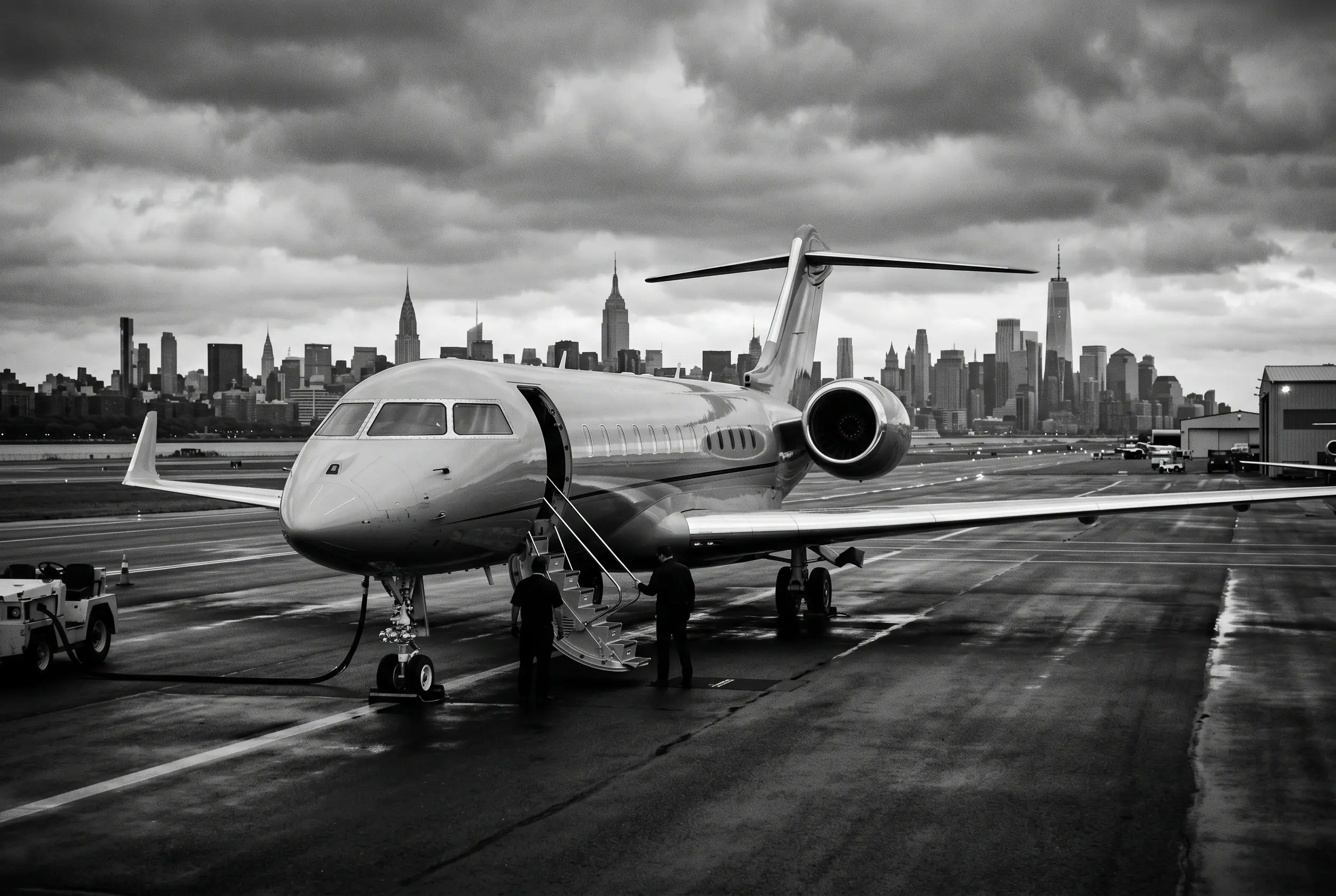 Private jet on a ramp before a New York to Miami departure booked with crypto