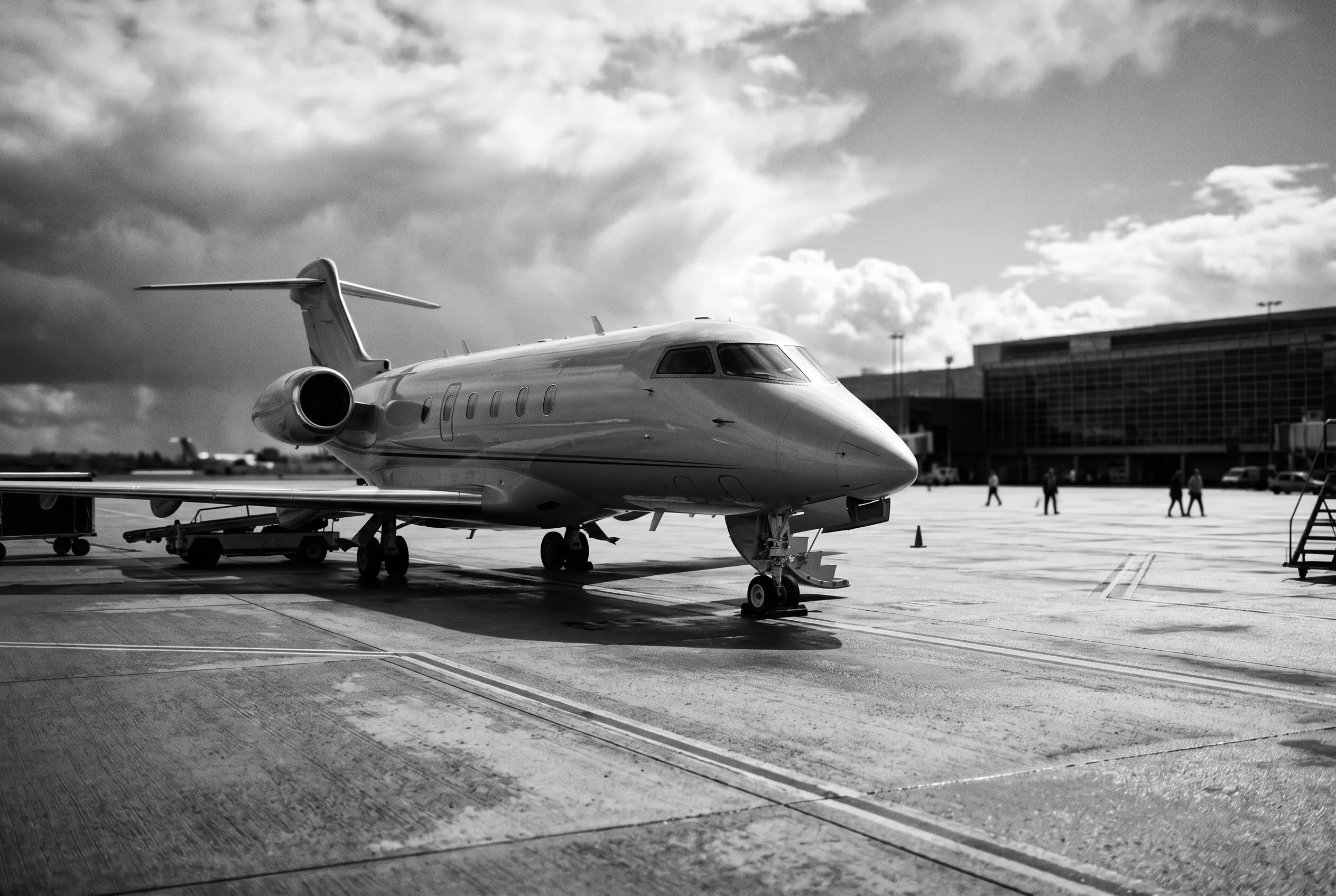 Bombardier Challenger 300 super-midsize jet on a ramp before a New York to Miami flight