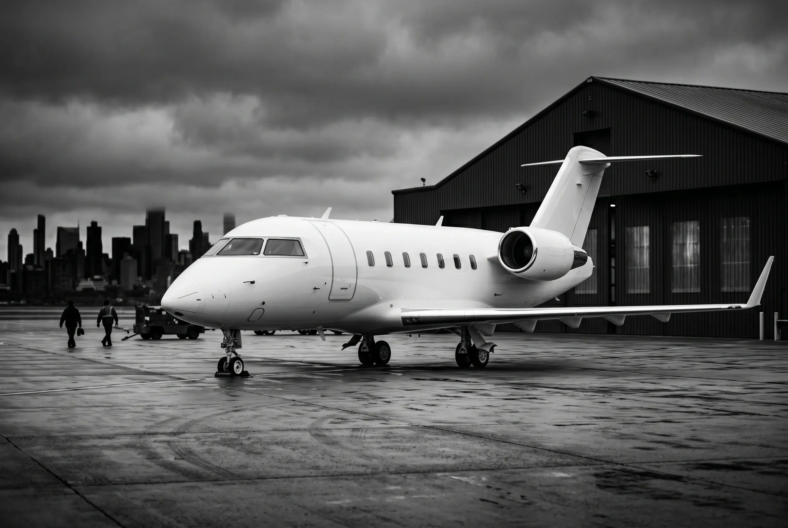 Bombardier Challenger 650 heavy jet on a ramp before a New York to Miami flight