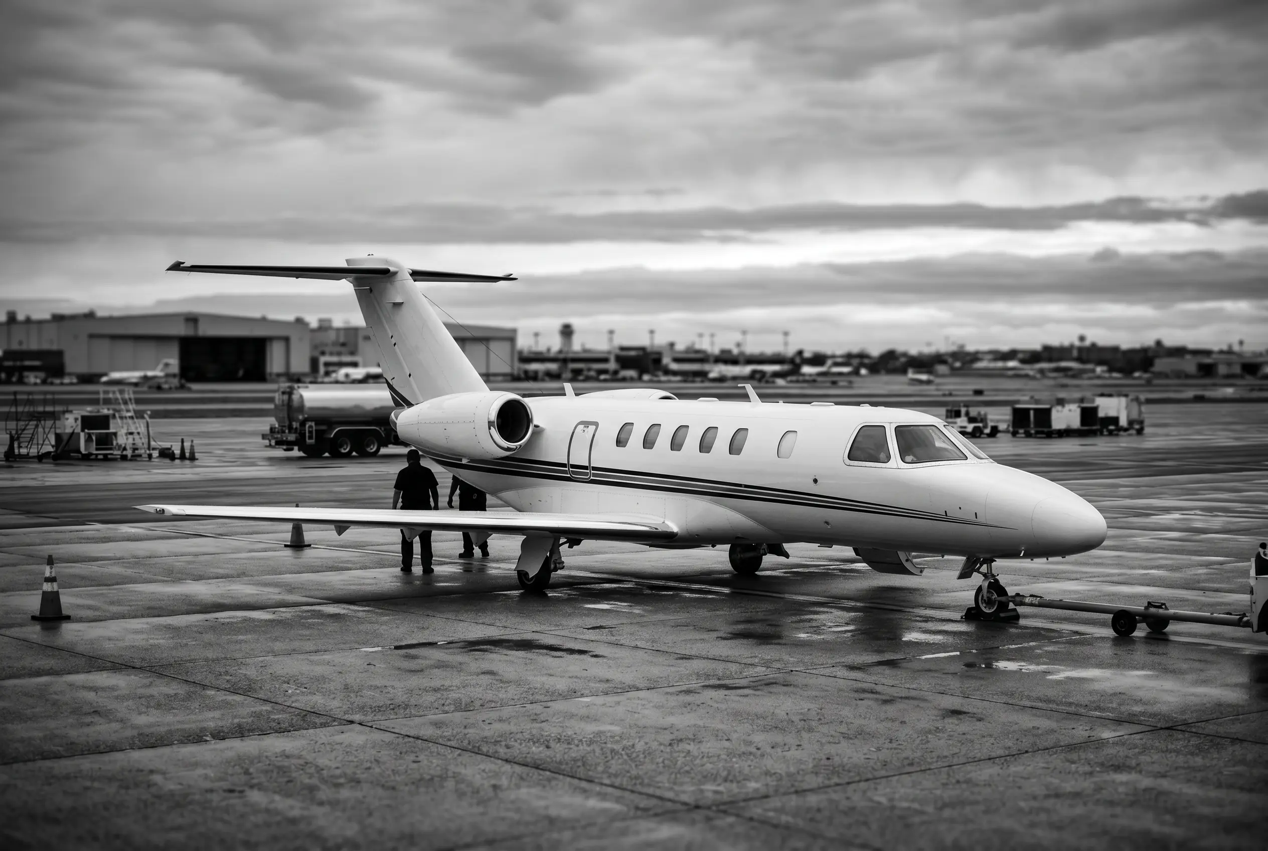 Cessna Citation CJ4 light jet on a ramp before a New York to Miami flight