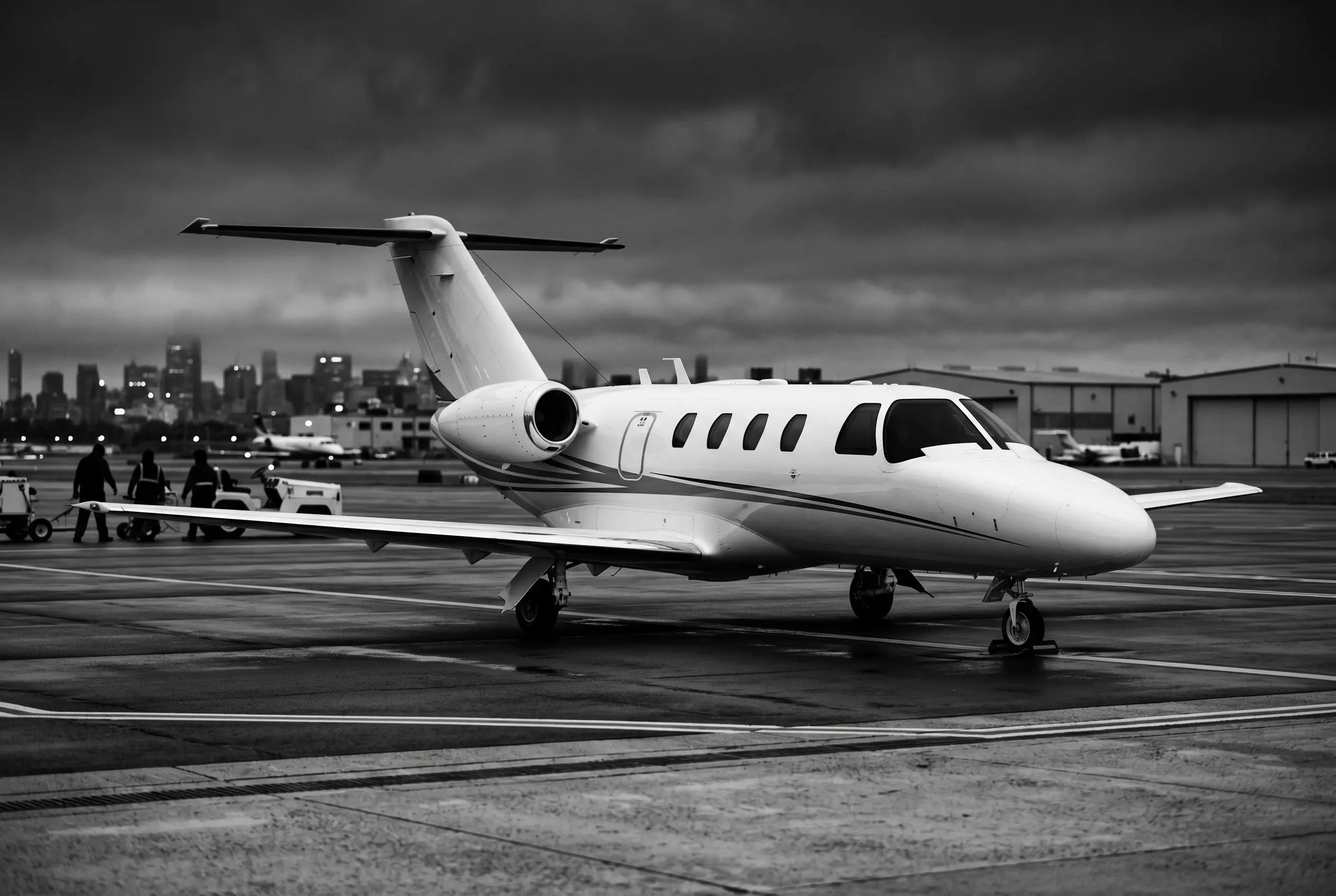 Cessna Citation M2 light jet on a ramp before a New York to Miami flight