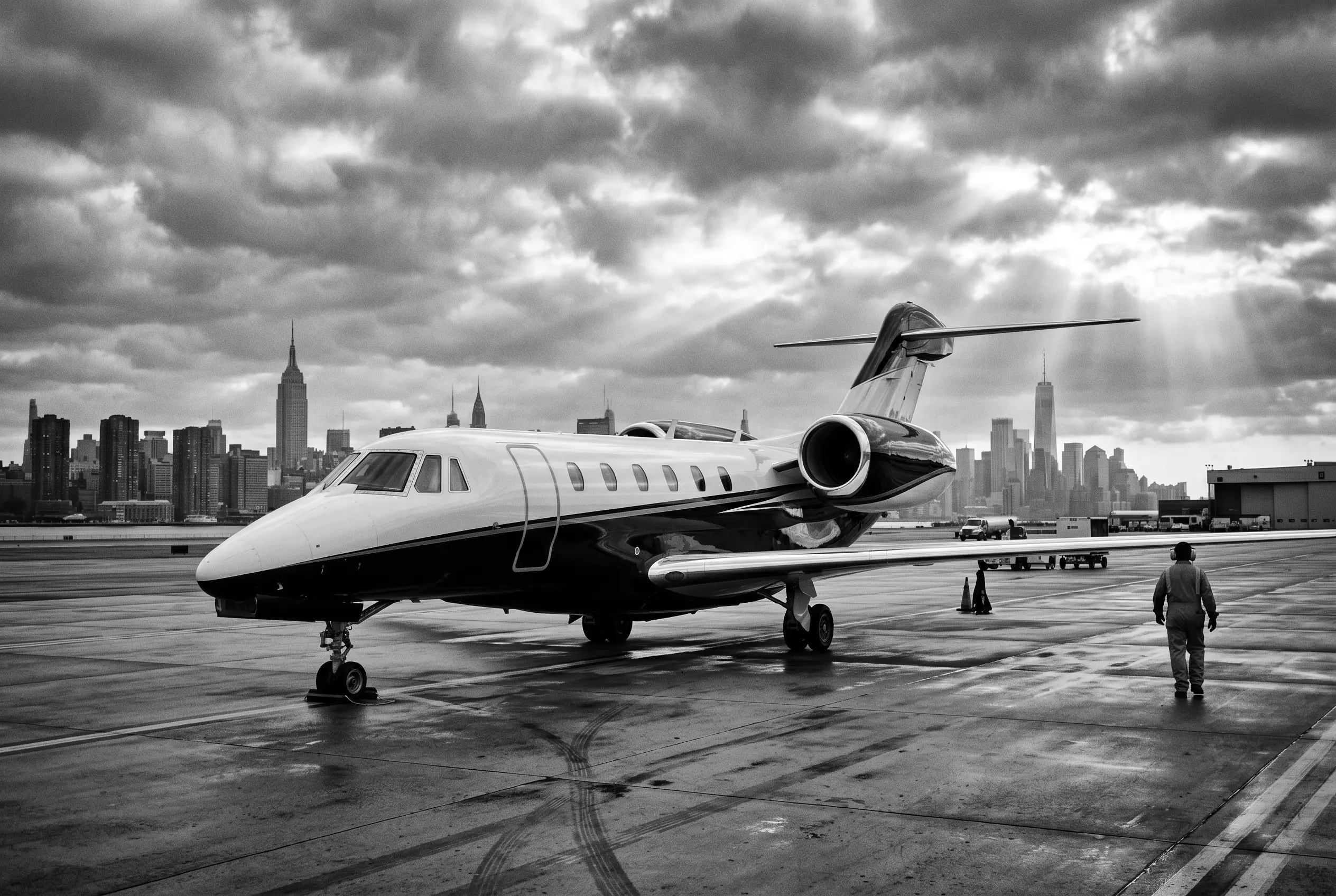 Cessna Citation X super-midsize jet on a ramp before a New York to Miami flight
