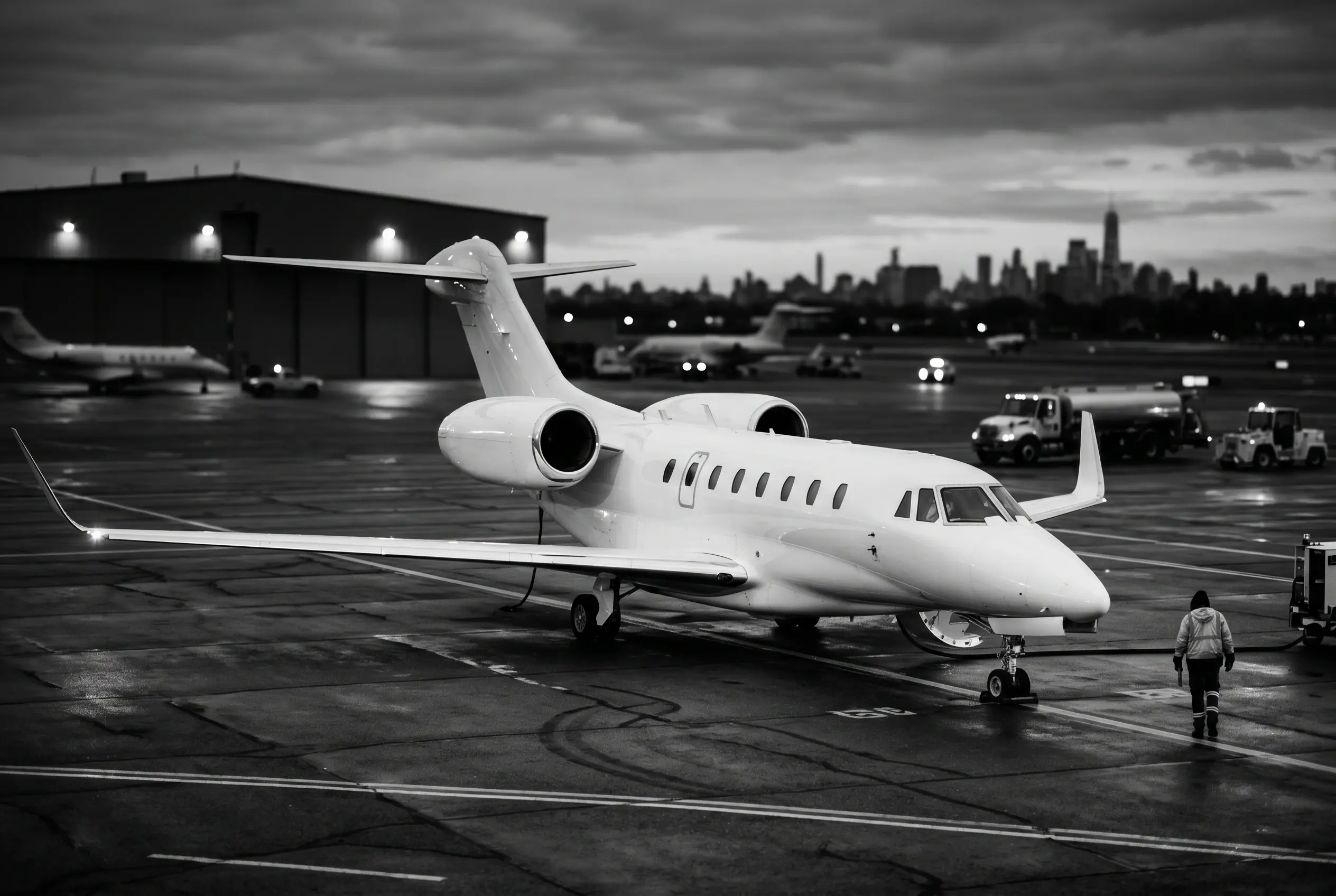 Cessna Citation X+ super-midsize jet on a ramp before a New York to Miami flight