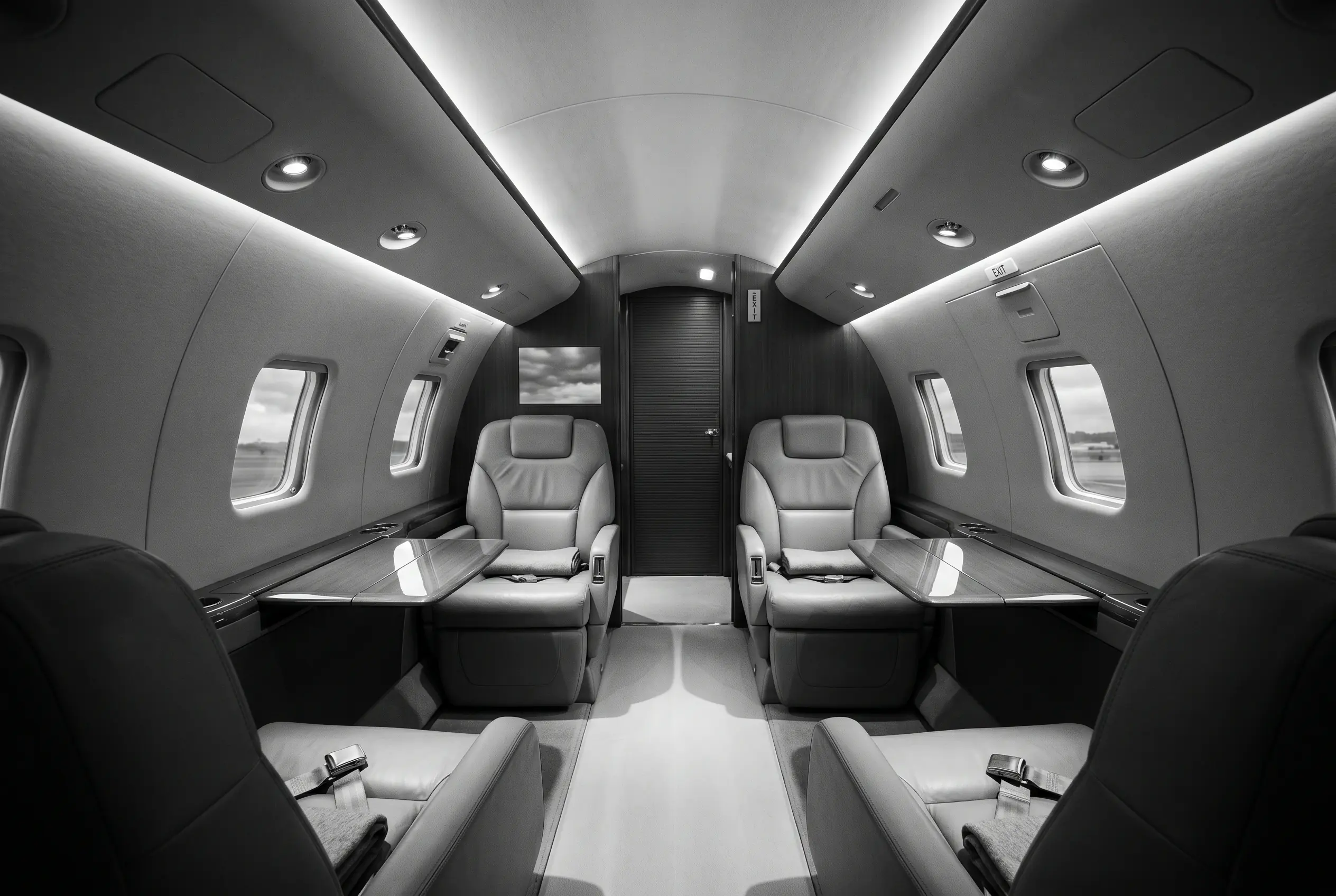 Empty private jet cabin ready for passengers on a discounted New York to Miami empty leg