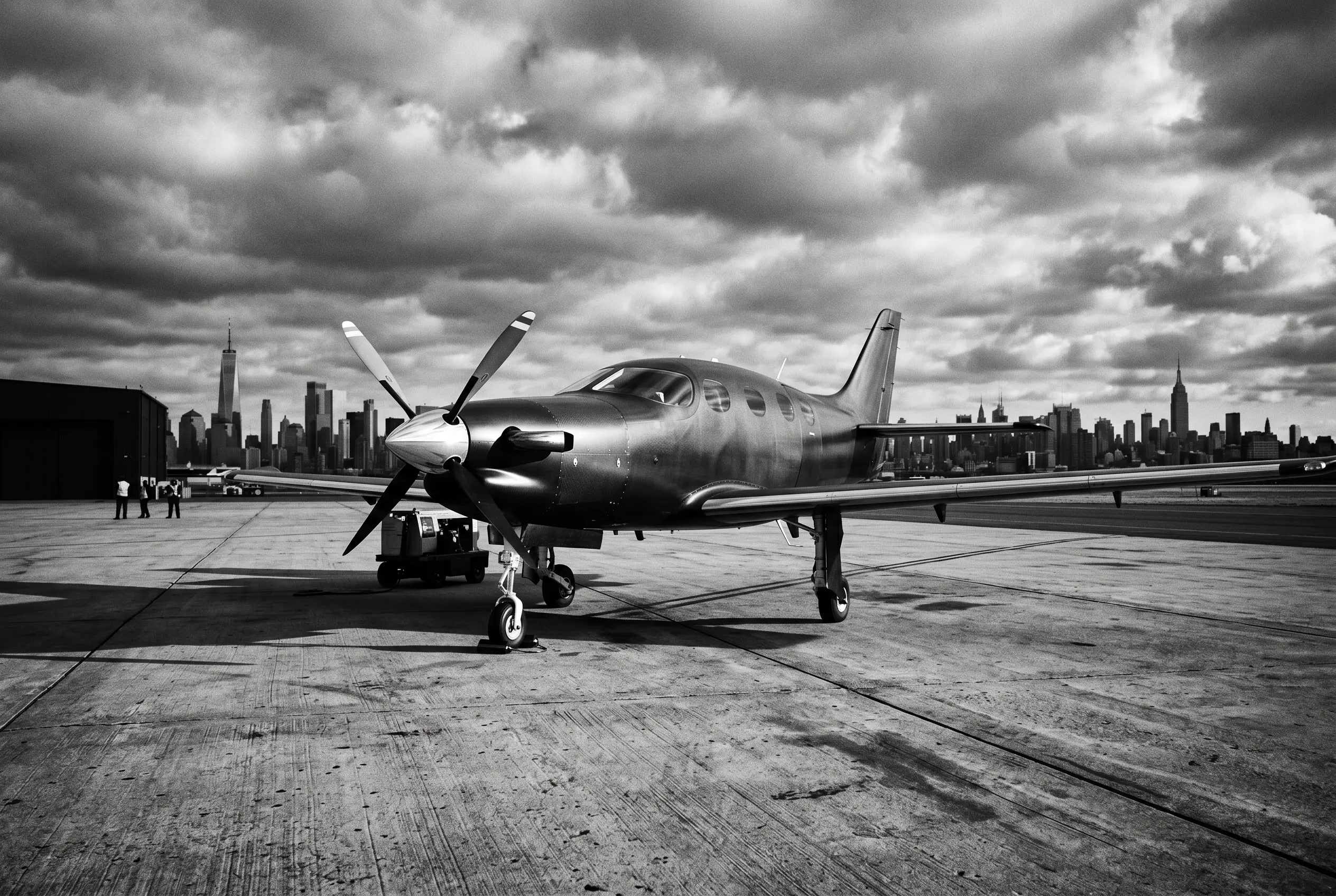 Epic E1000 GX carbon-fibre single-engine turboprop on a ramp before a New York to Miami flight