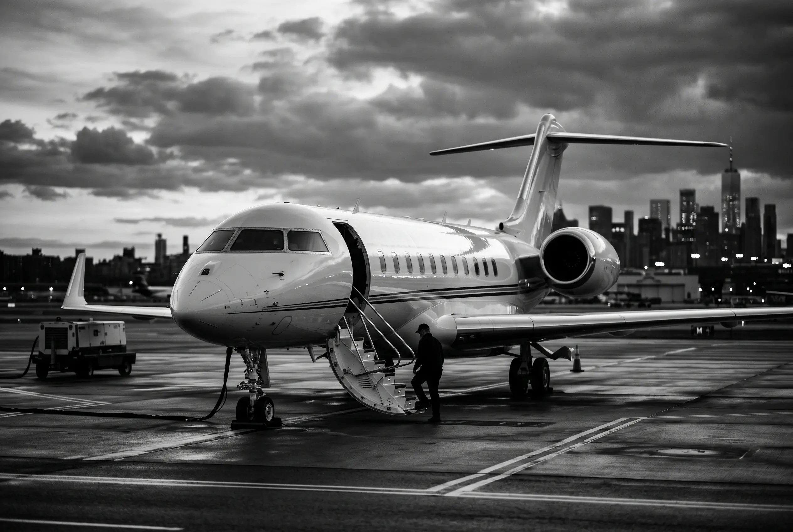 Bombardier Global 5000 heavy jet on a ramp before a New York to Miami flight