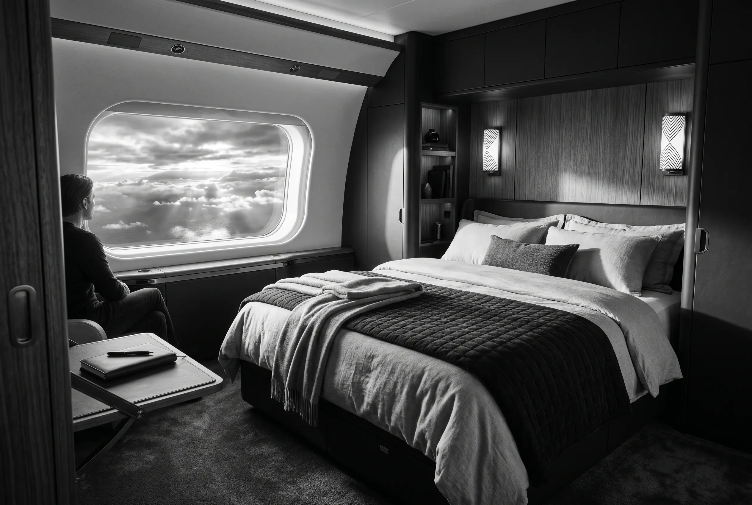 Private stateroom in a Bombardier Global 7500 on a New York to Miami flight