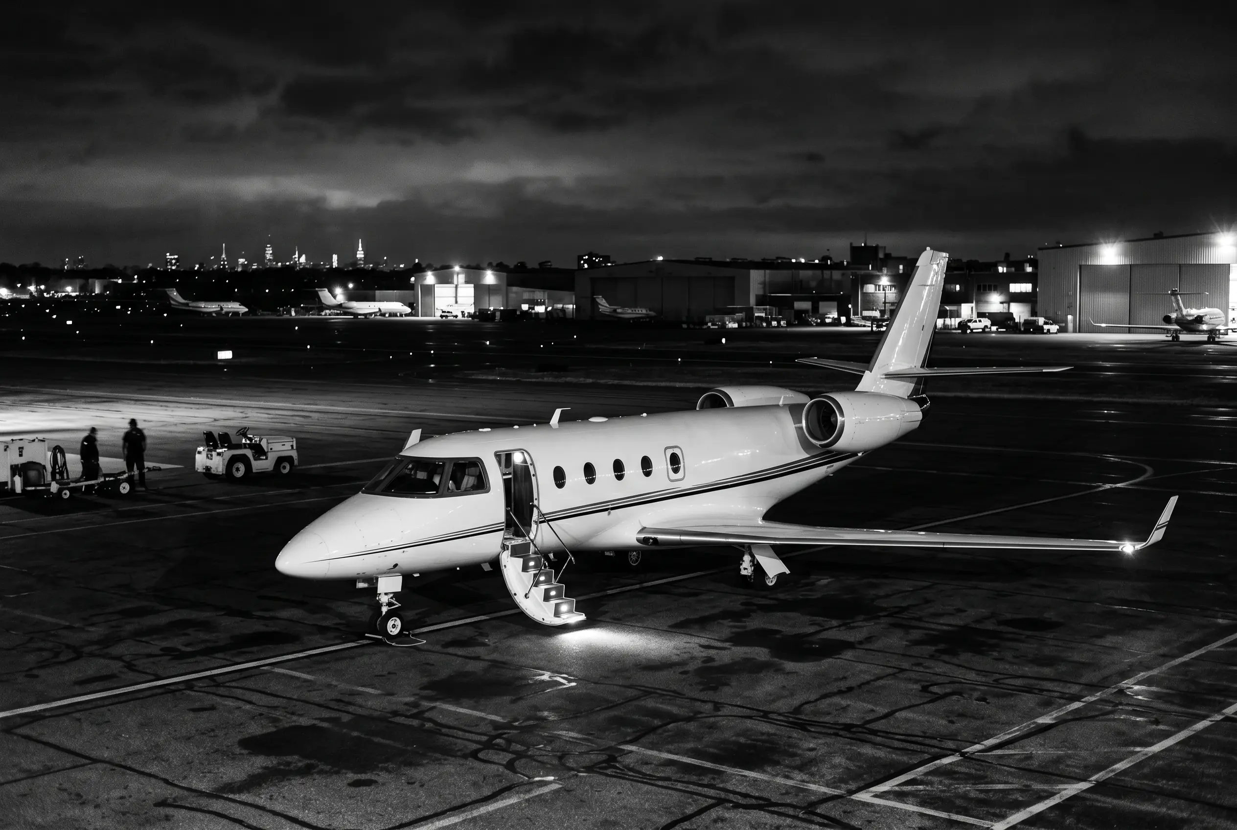 Gulfstream G150 midsize jet on a ramp before a New York to Miami flight
