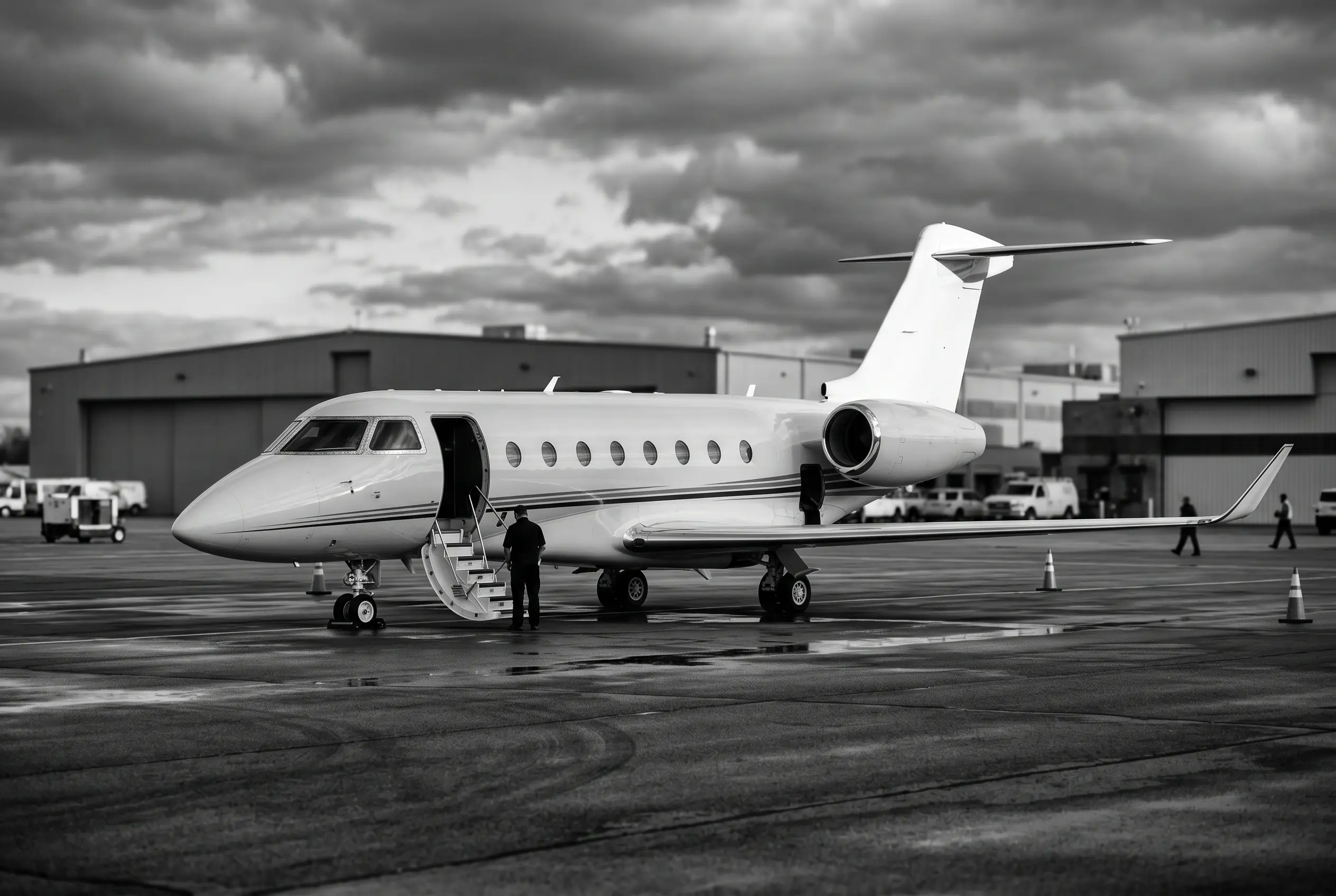 Gulfstream G280 super-midsize jet on a ramp before a New York to Miami flight