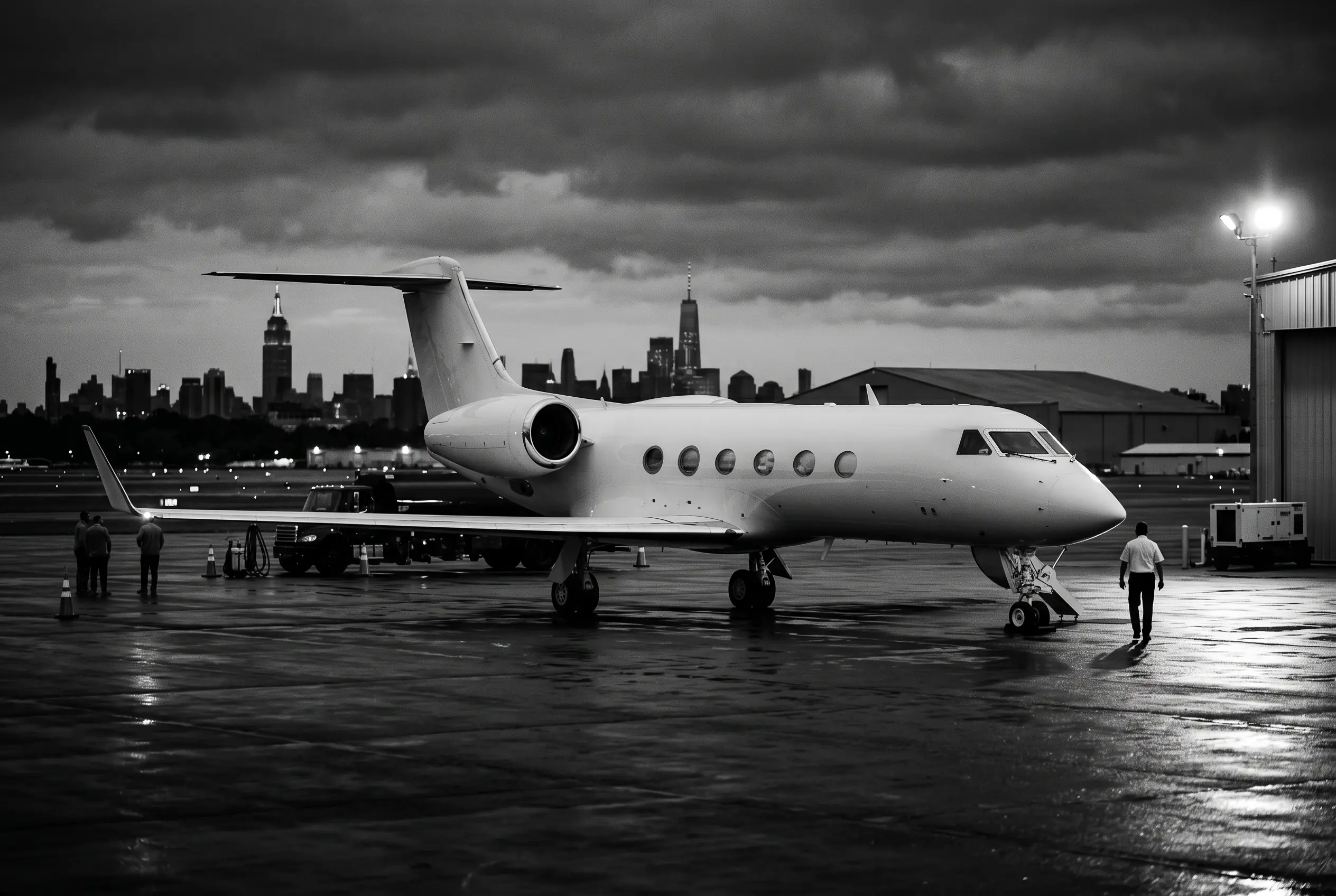 Gulfstream G450 heavy jet on a ramp before a New York to Miami flight