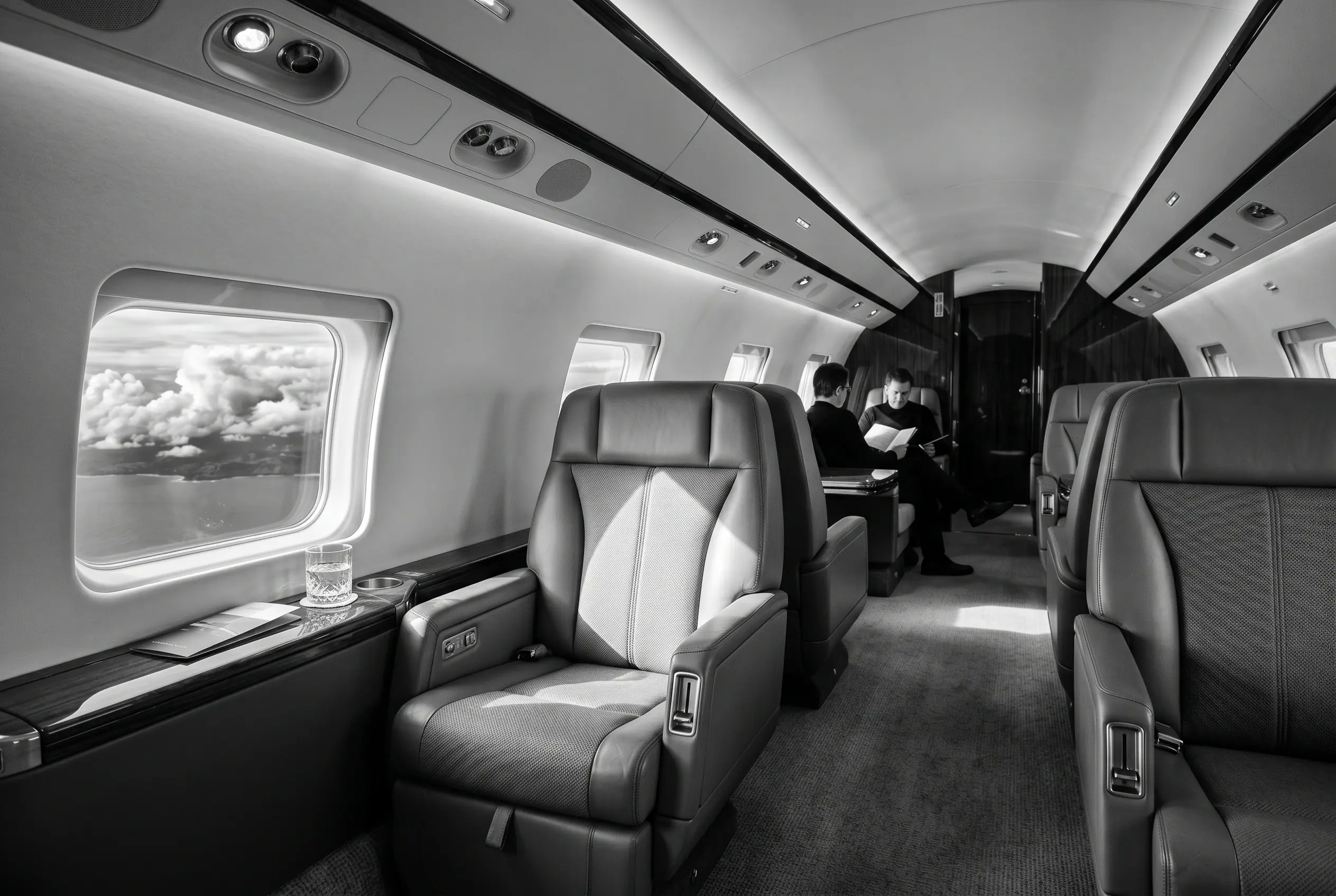 Gulfstream G500 large cabin for a New York to Miami charter, in monochrome