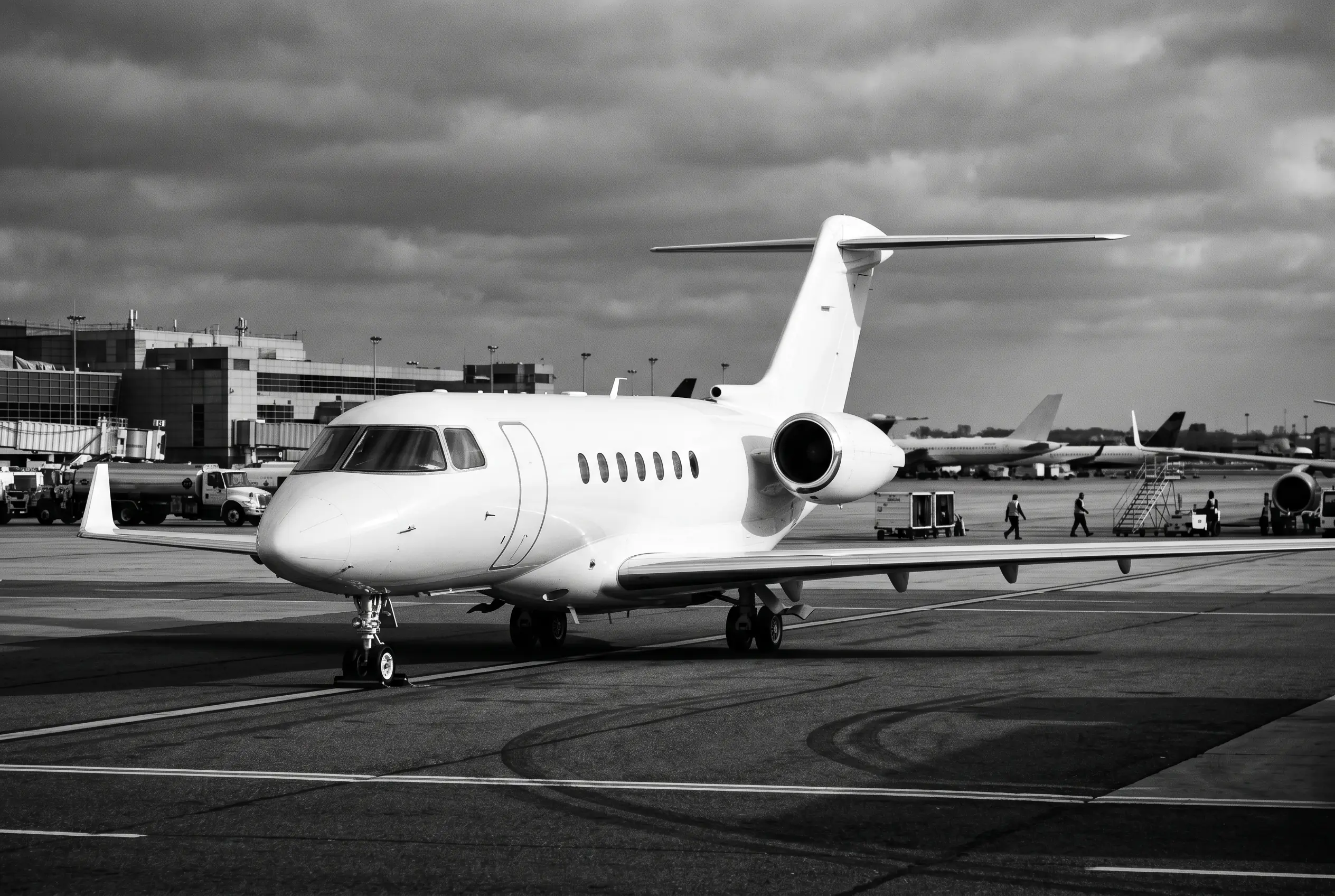 Hawker 4000 super-midsize jet on a ramp before a New York to Miami flight