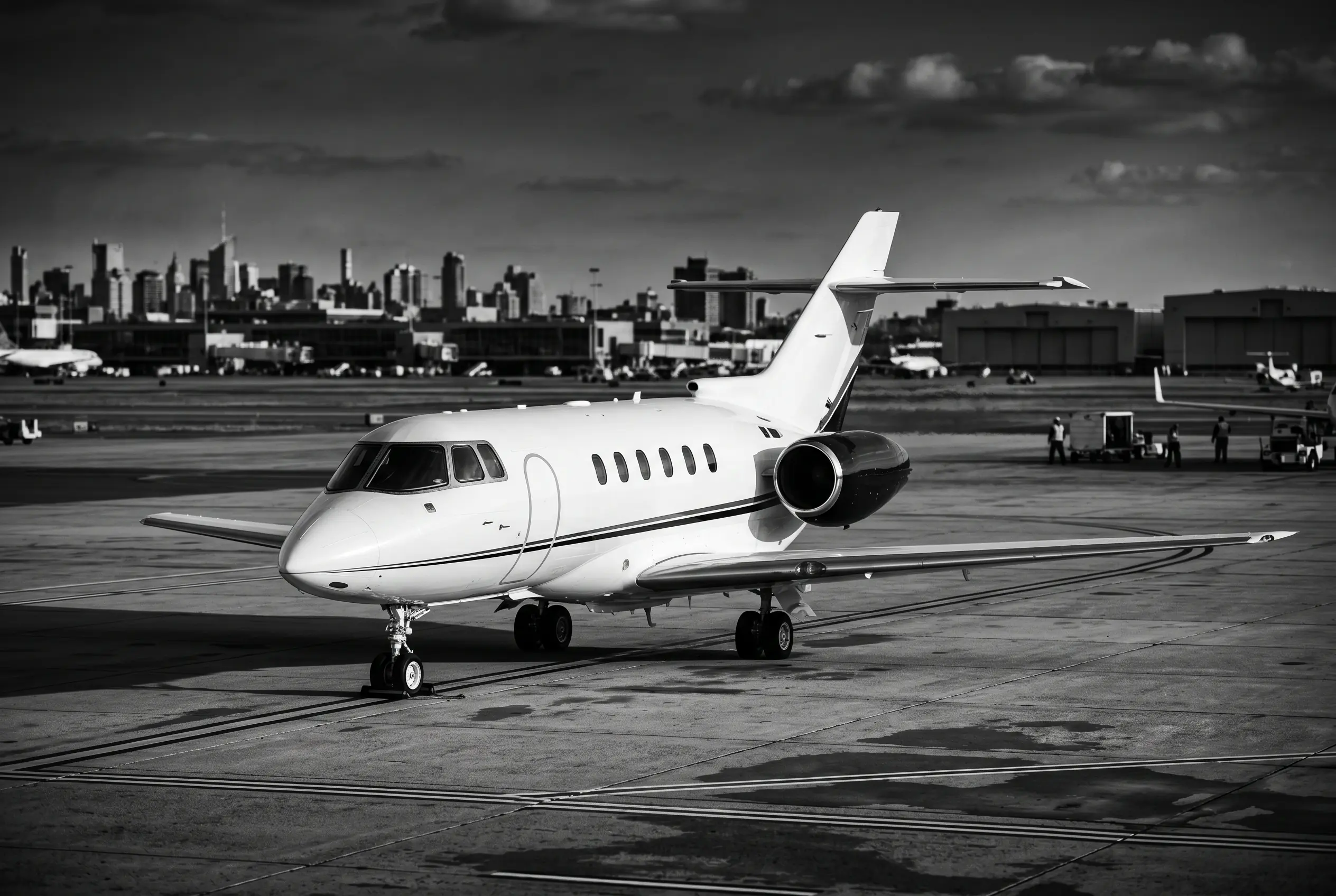 Hawker 800XP midsize jet on a ramp before a New York to Miami flight
