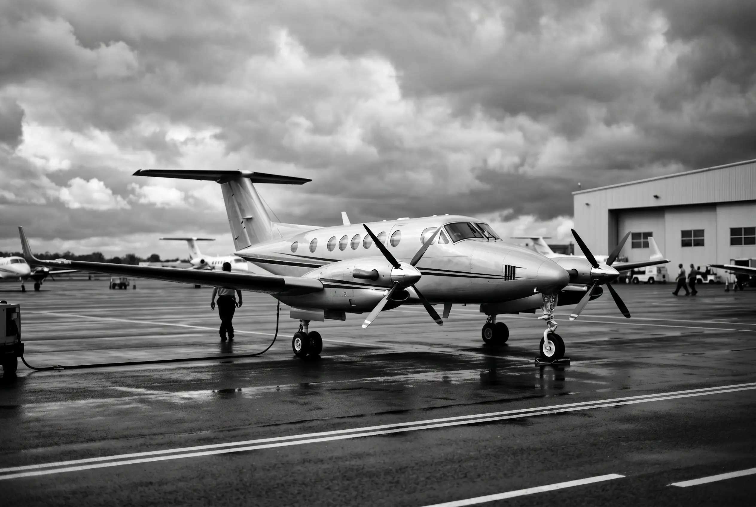 Beechcraft King Air 260 twin turboprop on a ramp before a New York to Miami flight