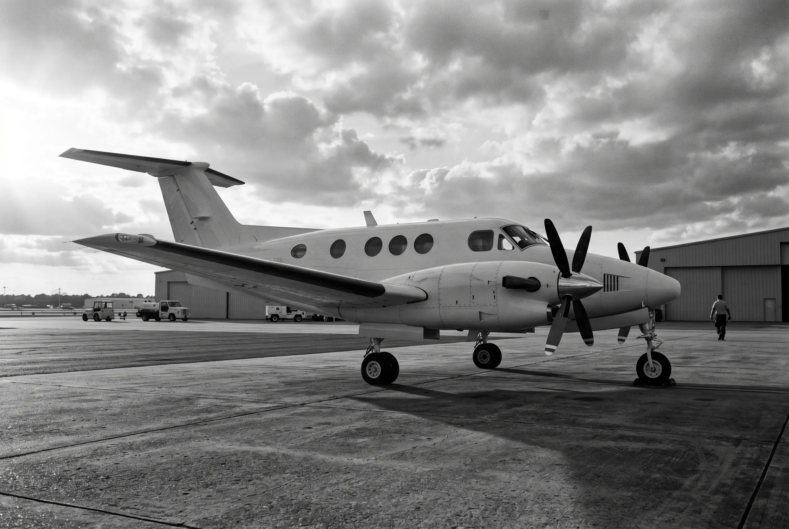 Beechcraft King Air C90GTx twin turboprop on a ramp before a New York to Miami flight
