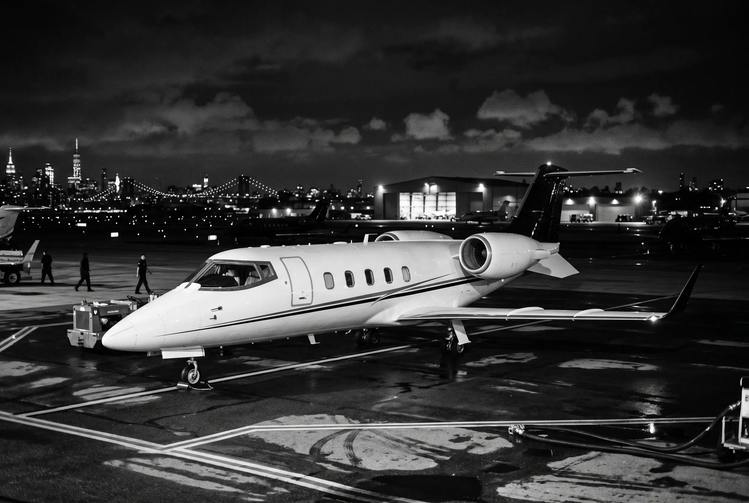 Bombardier Learjet 60XR midsize jet on a ramp before a New York to Miami flight