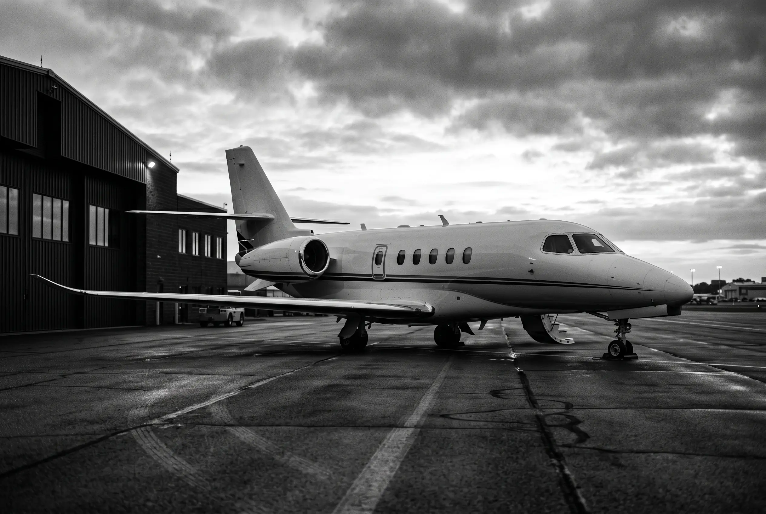 Midsize jet on a private ramp before a New York to Miami departure