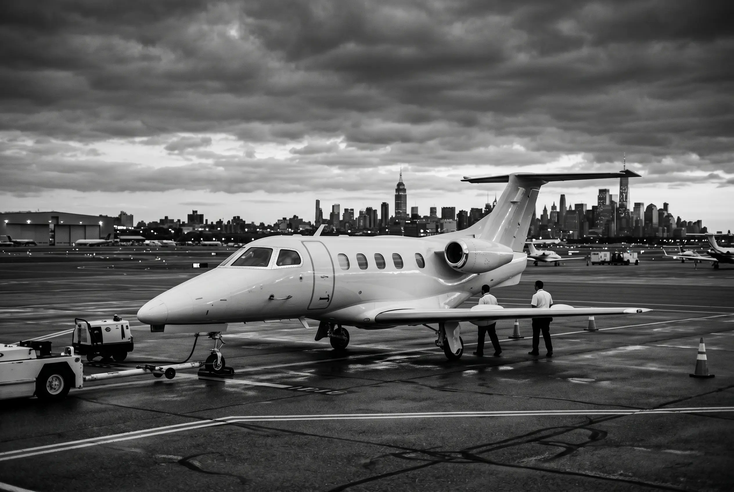 Embraer Phenom 100EV very light jet on a ramp before a New York to Miami flight
