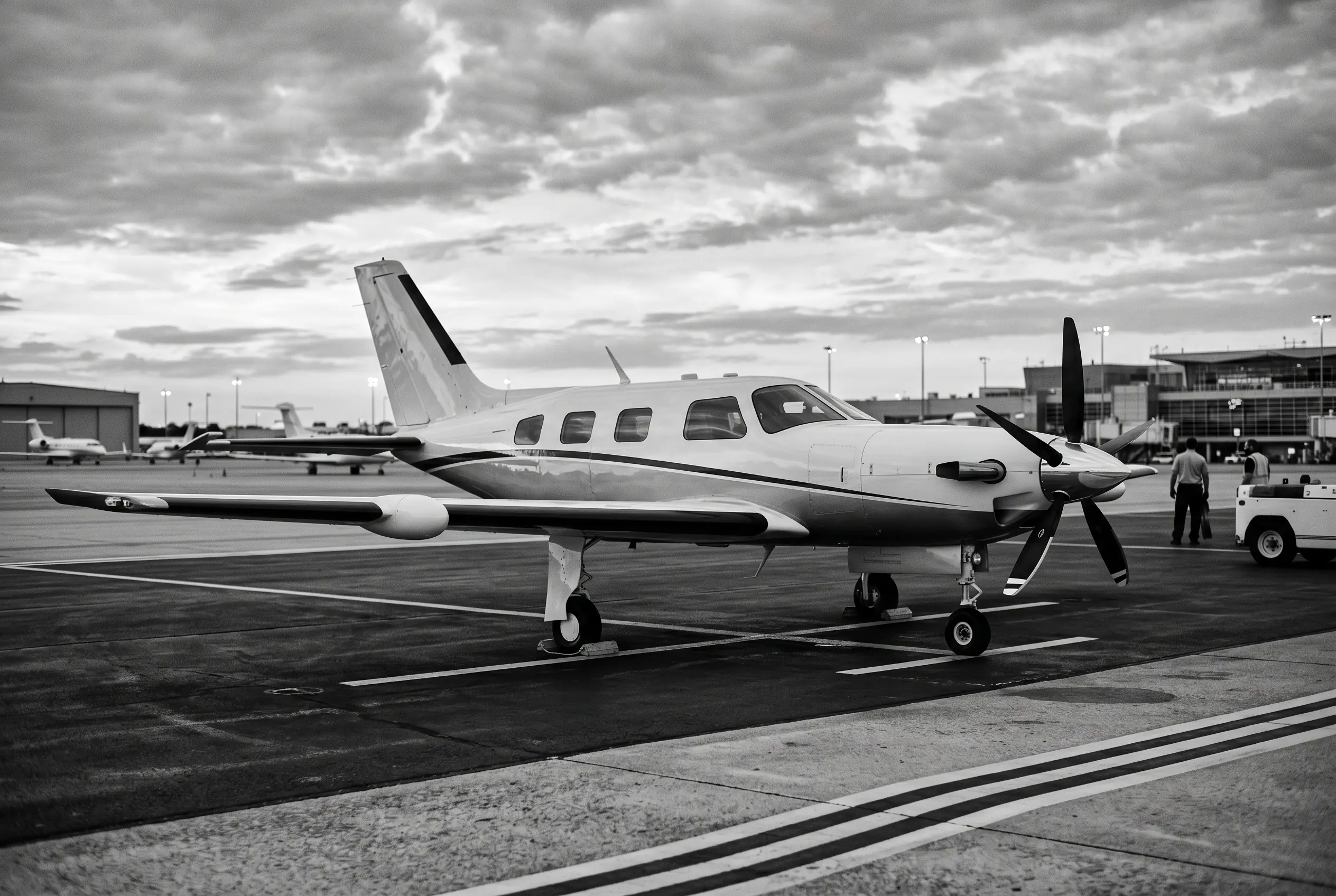Piper M600/SLS single-engine turboprop on a ramp before a New York to Miami flight