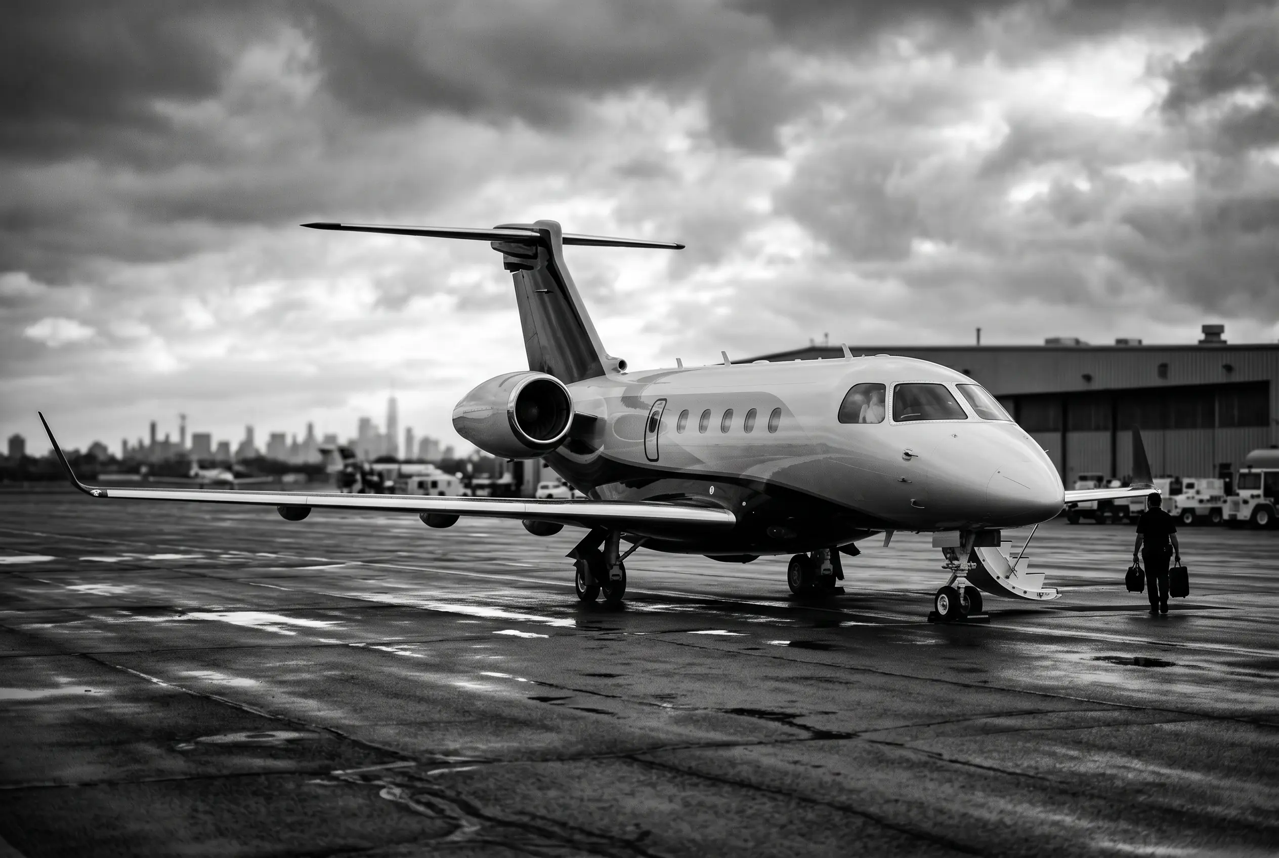 Embraer Praetor 500 midsize jet on a ramp before a New York to Miami flight