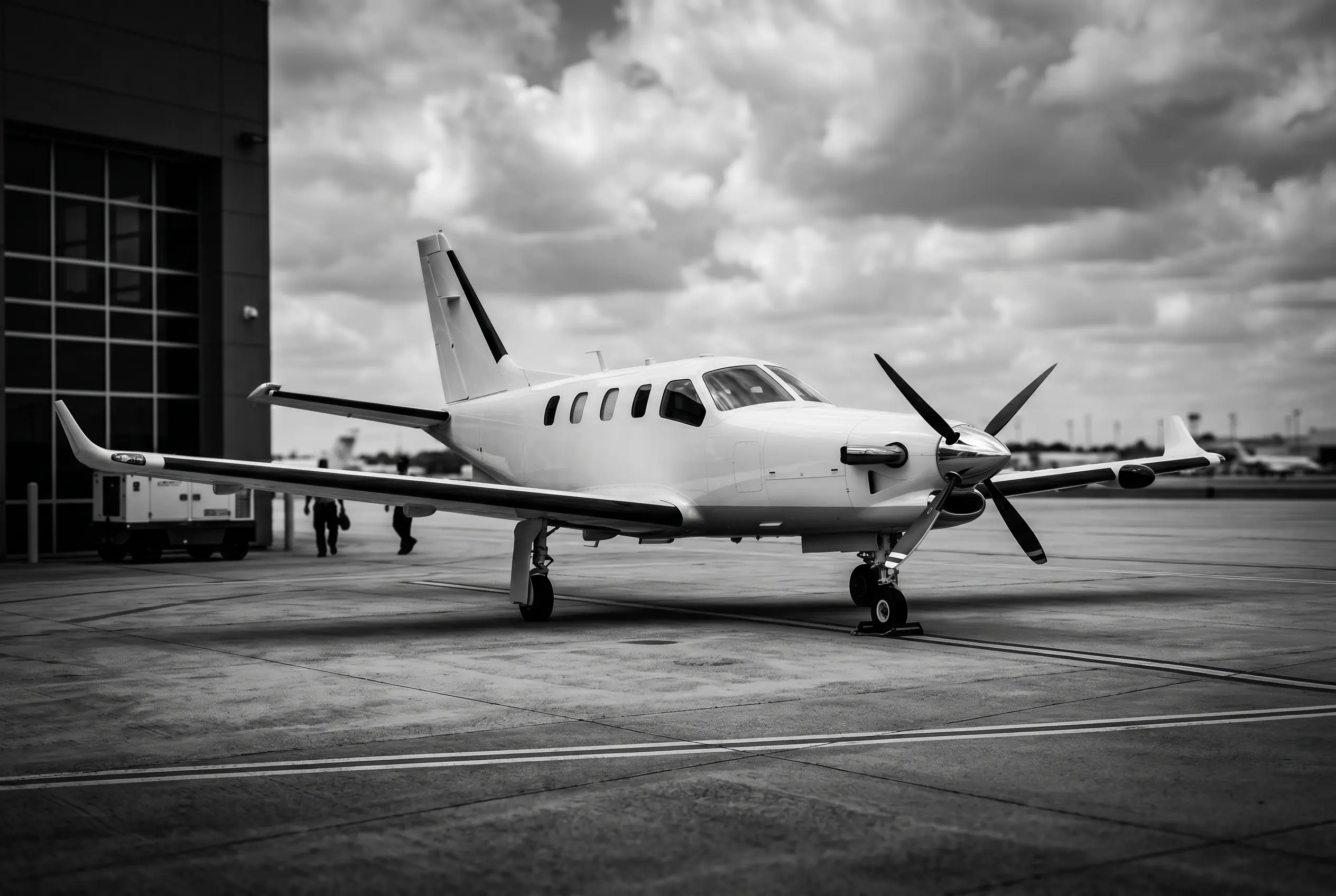 Daher TBM 960 single-engine turboprop on a ramp before a New York to Miami flight